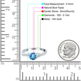 14K White Gold 0.98ct Round Art Deco 6mm G SI Natural Blue Topaz Diamond Engagement Wedding Ring Size 6.5