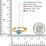 14K Yellow Gold 0.98ct Round Art Deco 6mm G SI Natural Blue Topaz Diamond Engagement Wedding Ring Size 6.5