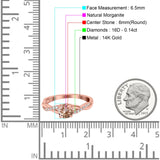 14K Rose Gold 0.98ct Round Art Deco 6mm G SI Natural Morganite Diamond Engagement Wedding Ring Size 6.5