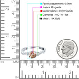 14K White Gold 0.98ct Round Art Deco 6mm G SI Natural Morganite Diamond Engagement Wedding Ring Size 6.5