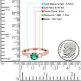 14K Rose Gold 1.37ct Round Three Stone Vintage 6mm G SI Nano Emerald Diamond Engagement Wedding Ring Size 6.5