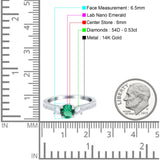 14K White Gold 1.37ct Round Three Stone Vintage 6mm G SI Nano Emerald Diamond Engagement Wedding Ring Size 6.5