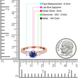 14K Rose Gold 1.37ct Round Three Stone Vintage 6mm G SI Nano Blue Sapphire Diamond Engagement Wedding Ring Size 6.5