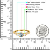 14K Yellow Gold 1.37ct Round Three Stone Vintage 6mm G SI Natural Aquamarine Diamond Engagement Wedding Ring Size 6.5