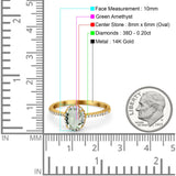 14K Yellow Gold 1.41ct Oval 8mmx6mm Fashion Accent G SI Natural Green Amethyst Diamond Engagement Wedding Ring Size 6.5