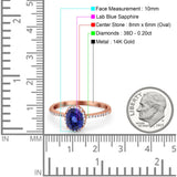 14K Rose Gold 1.41ct Oval 8mmx6mm Fashion Accent G SI Nano Blue Sapphire Diamond Engagement Wedding Ring Size 6.5