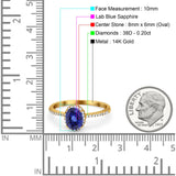 14K Yellow Gold 1.41ct Oval 8mmx6mm Fashion Accent G SI Nano Blue Sapphire Diamond Engagement Wedding Ring Size 6.5