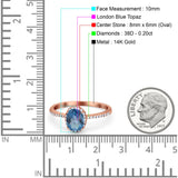 14K Rose Gold 1.41ct Oval 8mmx6mm Fashion Accent G SI London Blue Topaz Diamond Engagement Wedding Ring Size 6.5