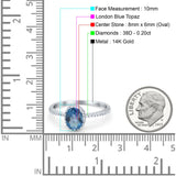 14K White Gold 1.41ct Oval 8mmx6mm Fashion Accent G SI London Blue Topaz Diamond Engagement Wedding Ring Size 6.5