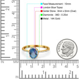 14K Yellow Gold 1.41ct Oval 8mmx6mm Fashion Accent G SI London Blue Topaz Diamond Engagement Wedding Ring Size 6.5