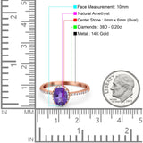 14K Rose Gold 1.41ct Oval 8mmx6mm Fashion Accent G SI Natural Amethyst Diamond Engagement Wedding Ring Size 6.5