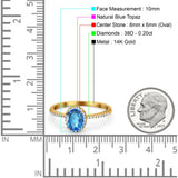 14K Yellow Gold 1.41ct Oval 8mmx6mm Fashion Accent G SI Natural Blue Topaz Diamond Engagement Wedding Ring Size 6.5