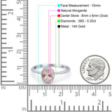 14K White Gold 1.41ct Oval 8mmx6mm Fashion Accent G SI Natural Morganite Diamond Engagement Wedding Ring Size 6.5