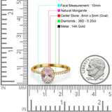 14K Yellow Gold 1.41ct Oval 8mmx6mm Fashion Accent G SI Natural Morganite Diamond Engagement Wedding Ring Size 6.5