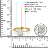 14K Yellow Gold 0.20ct Oval 8mmx6mm Fashion Accent G SI Natural White Opal Diamond Engagement Wedding Ring Size 6.5