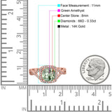 14K Rose Gold 2.37ct Cushion Infinity Shank 8mm G SI Natural Green Amethyst Diamond Engagement Wedding Ring Size 6.5