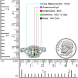 14K White Gold 2.37ct Cushion Infinity Shank 8mm G SI Natural Green Amethyst Diamond Engagement Wedding Ring Size 6.5