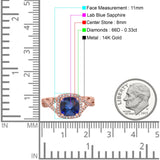 14K Rose Gold 2.37ct Cushion Infinity Shank 8mm G SI Nano Blue Sapphire Diamond Engagement Wedding Ring Size 6.5