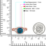 14K Rose Gold 2.37ct Cushion Infinity Shank 8mm G SI London Blue Topaz Diamond Engagement Wedding Ring Size 6.5