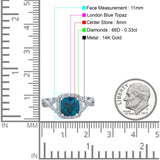 14K White Gold 2.37ct Cushion Infinity Shank 8mm G SI London Blue Topaz Diamond Engagement Wedding Ring Size 6.5