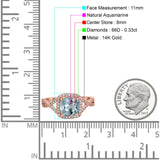 14K Rose Gold 2.37ct Cushion Infinity Shank 8mm G SI Natural Aquamarine Diamond Engagement Wedding Ring Size 6.5