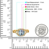 14K Yellow Gold 2.37ct Cushion Infinity Shank 8mm G SI Natural Aquamarine Diamond Engagement Wedding Ring Size 6.5