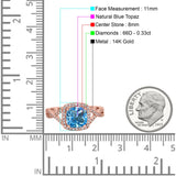 14K Rose Gold 2.37ct Cushion Infinity Shank 8mm G SI Natural Blue Topaz Diamond Engagement Wedding Ring Size 6.5