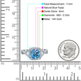 14K White Gold 2.37ct Cushion Infinity Shank 8mm G SI Natural Blue Topaz Diamond Engagement Wedding Ring Size 6.5