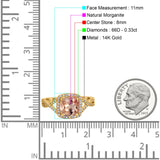 14K Yellow Gold 2.37ct Cushion Infinity Shank 8mm G SI Natural Morganite Diamond Engagement Wedding Ring Size 6.5