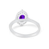 Oval Wedding Ring Halo Vintage Simulated Amethyst CZ 925 Sterling Silver