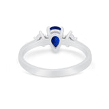 Three Stone Wedding Ring Pear Simulated Blue Sapphire CZ 925 Sterling Silver