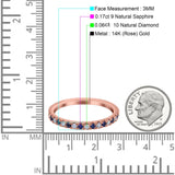 14K Rose Gold Natural Sapphire 0.23ct Diamond 3mm Wedding Band Half Eternity Ring Size 6.5