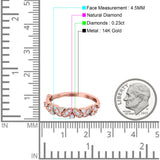 14K Rose Gold 0.23ct Marquise & Round 4.5mm G SI Art Deco Half Eternity Diamond Band Engagement Wedding Ring Size 6.5