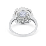 Art Deco Oval Engagement Ring Halo Simulated Cubic Zirconia 925 Sterling Silver