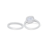 Cushion Cut Wedding Ring Band Round Simulated Cubic Zirconia 925 Sterling Silver