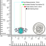 Oval Art Deco Engagement Ring Black Tone, Simulated Paraiba Tourmaline CZ 925 Sterling Silver