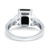 Emerald Cut Celtic Engagement Ring Simulated Black CZ 925 Sterling Silver