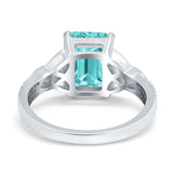 Emerald Cut Celtic Engagement Ring Simulated Paraiba Tourmaline CZ 925 Sterling Silver