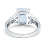 Emerald Cut Celtic Engagement Ring Lab Created White Opal 925 Sterling Silver