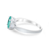Three Stone Oval Engagement Ring Simulated Paraiba Tourmaline CZ 925 Sterling Silver