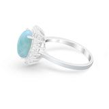 Floral Halo Oval Wedding Engagement  Simulated Larimar CZ Ring 925 Sterling Silver