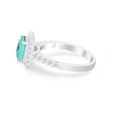 Halo Wedding Ring Simulated Paraiba Tourmaline CZ 925 Sterling Silver