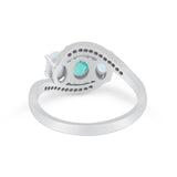 3-Stone Swirl Wedding Ring Oval Simulated Paraiba Tourmaline CZ 925 Sterling Silver