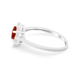 Halo Floral Wedding Ring Round Simulated Garnet CZ 925 Sterling Silver