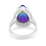 Teardrop Cocktail Engagement Bridal Ring Simulated Rainbow CZ 925 Sterling Silver