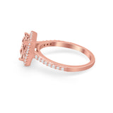 Halo Princess Cut Wedding Ring Rose Tone, Simulated Morganite CZ 925 Sterling Silver