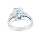 Three Stone Wedding Ring Emerald Cut Simulated Aquamarine CZ 925 Sterling Silver