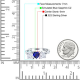 Three Heart Engagement Promise Ring Simulated Blue Sapphire CZ 925 Sterling Silver