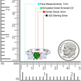 Three Heart Engagement Promise Ring Simulated Green Emerald CZ 925 Sterling Silver