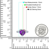 Halo Heart Promise Ring Simulated Amethyst CZ 925 Sterling Silver